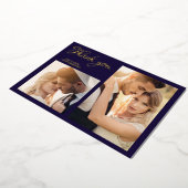 Carte de remerciement de mariage moderne bleu mari (Rotation)