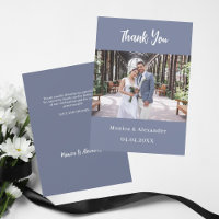 Carte de remerciement de mariage moderne bleu pous