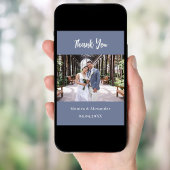 Carte de remerciement de mariage moderne bleu pous