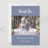 Carte de remerciement de mariage moderne bleu pous (Devant)