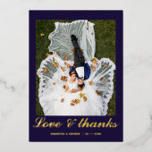 Carte de remerciement de mariage moderne en feuill (Recto)