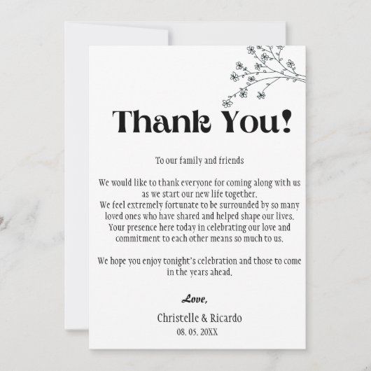 Carte de remerciement de mariage moderne pour la d (Devant)