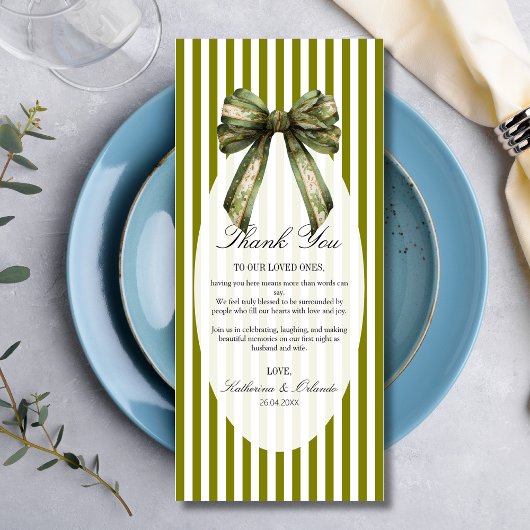 Carte de remerciement de mariage Olive Bow