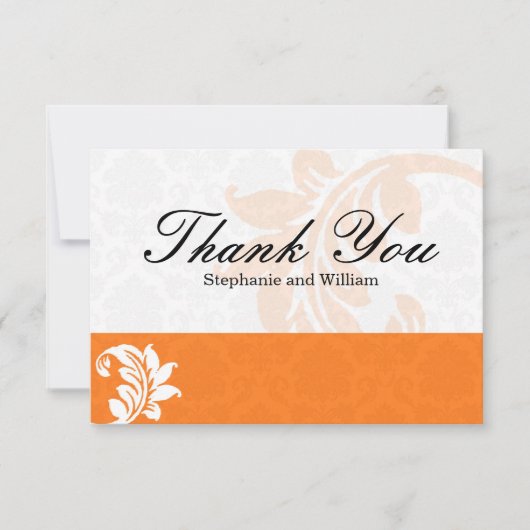 Carte de remerciement de mariage Orange Damask (Devant)