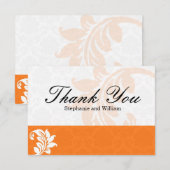 Carte de remerciement de mariage Orange Damask (Devant / Derrière)