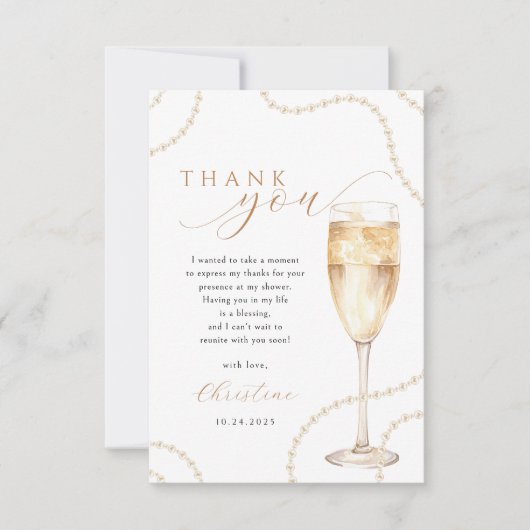 Carte de remerciement de mariage Pearls & Prosecco (Devant)