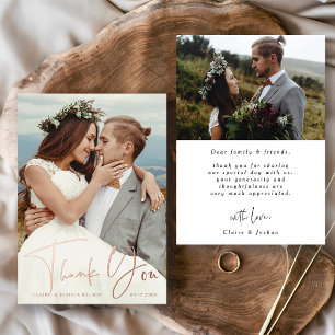 Carte de remerciement de mariage photo 2 lettres d