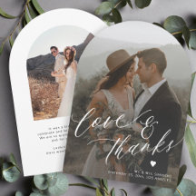 Carte de remerciement de mariage photo arch amour