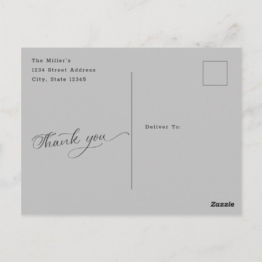 Carte de remerciement de mariage photo avec typogr (Dos)