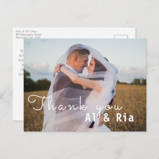 Carte de remerciement de mariage photo chic modern (Devant / Derrière)