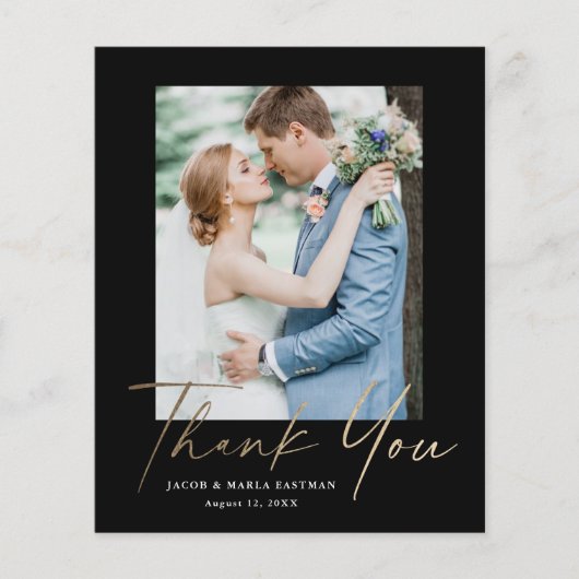 Carte de remerciement de mariage photo de script m (Devant)