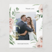 Carte de remerciement de mariage photo florale ros (Devant)