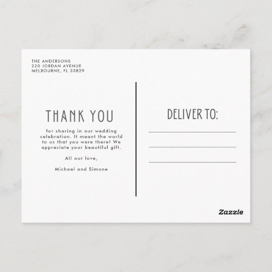 Carte de remerciement de mariage photo Love and Th (Dos)