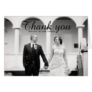 Carte de remerciement de mariage photo noir et bla