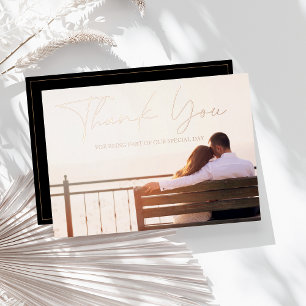 Carte de remerciement de mariage photo or rose et