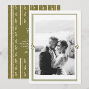 Carte de remerciement de mariage photo rayée vert
