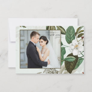 Carte de remerciement de mariage photo Rose sauvag