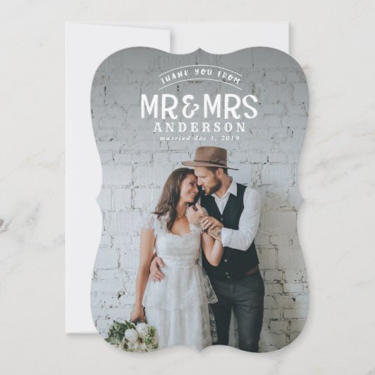 Carte de remerciement de mariage photo rustique (Devant)