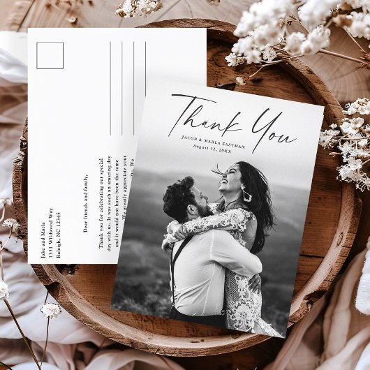 Carte de remerciement de mariage photo Script Budg