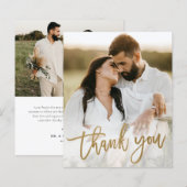 Carte de remerciement de mariage photo Script Or B (Devant / Derrière)