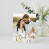Carte de remerciement de mariage photo Script Or B (Debout devant)