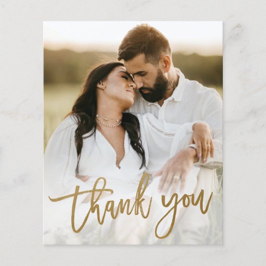 Carte de remerciement de mariage photo Script Or B (Devant)