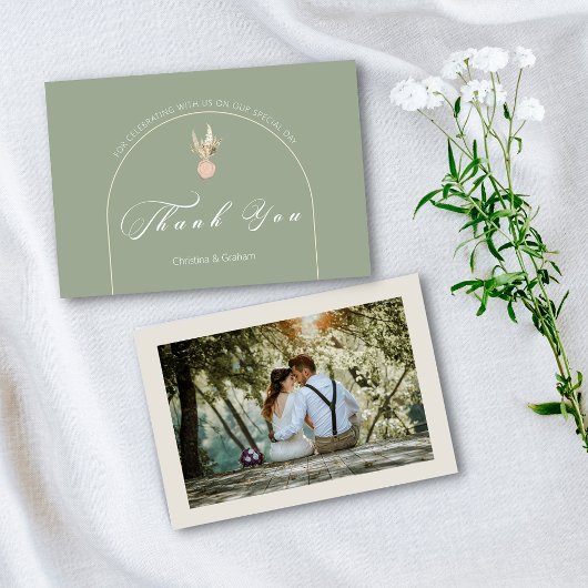 Carte de remerciement de mariage photo Vert Sauge 