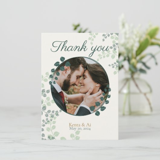 Carte de remerciement de mariage plat à monogramme (Debout devant)