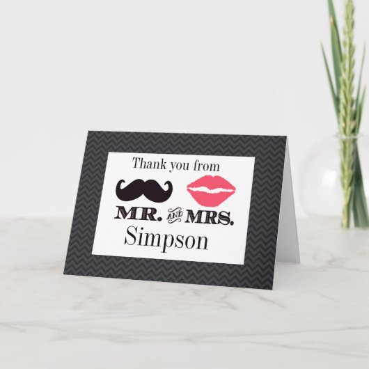 Carte de remerciement de mariage pour Monsieur et (Devant)