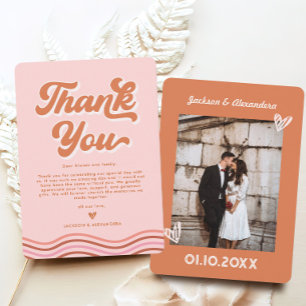 Carte de remerciement de mariage rétro rose orange