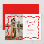 Carte de remerciement de mariage rouge simple mode (Devant / Derrière)