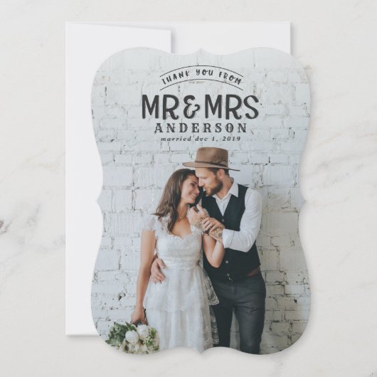 Carte de remerciement de mariage rustique avec pho (Devant)