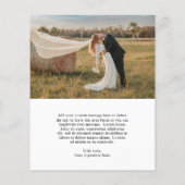 Carte de remerciement de mariage rustique script p (Dos)