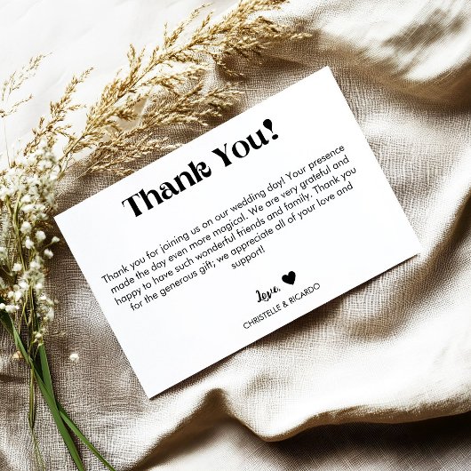 Carte de remerciement de mariage simple écriture c