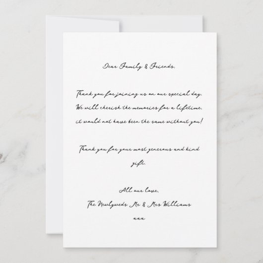 Carte de remerciement de mariage simple et chic av (Dos)