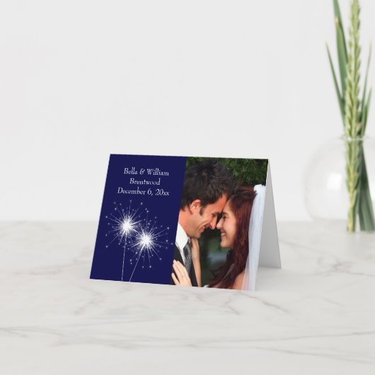 Carte de remerciement de mariage Sparkler bleue (Devant)
