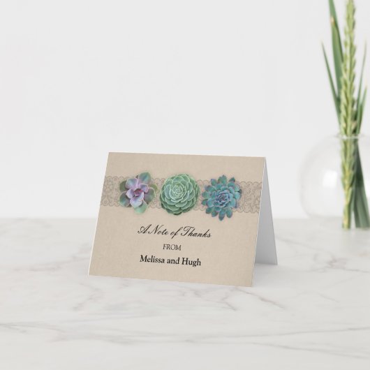 Carte de remerciement de mariage succulente rustiq (Devant)