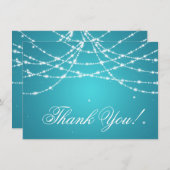 Carte de remerciement de mariage turquoise à cordo (Devant / Derrière)