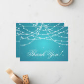 Carte de remerciement de mariage turquoise à cordo (Devant/Arrière en situation)