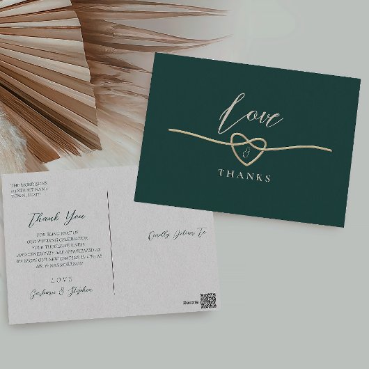 Carte de remerciement de mariage Vert Émeraude