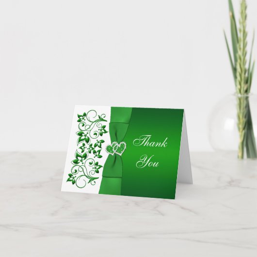 Carte de remerciement de mariage verte et blanche (Devant)