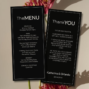 Carte de remerciement de menu de mariage Black Ivo