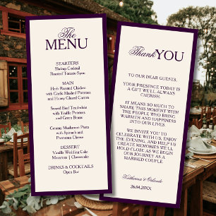 Carte de remerciement de menu de mariage Deep Plum