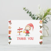 Carte de remerciement de Noël du Père Noël Elfe (Debout devant)