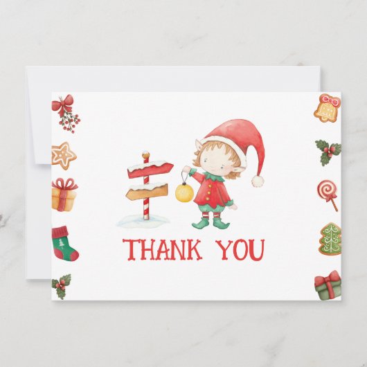Carte de remerciement de Père Noël Elfe de Noël (Devant)