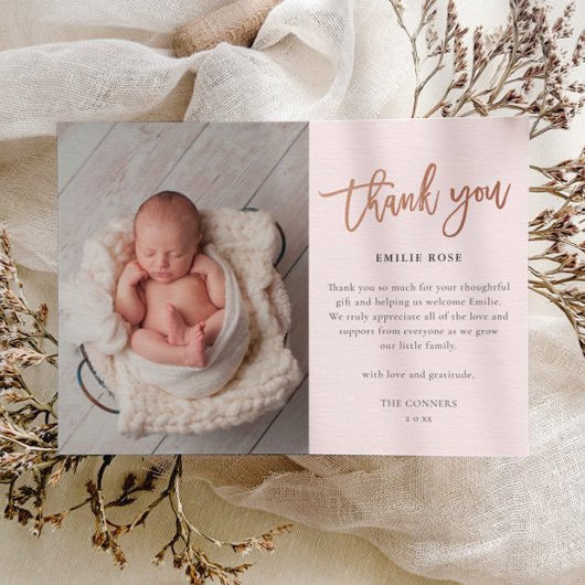 Carte de remerciement de photo de bébé de script b