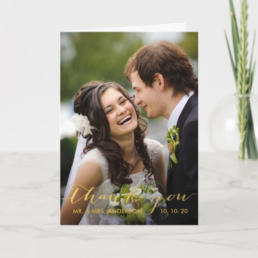 Carte de remerciement de photo de mariage | lettra (Devant)