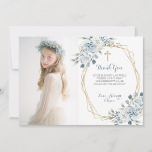 Carte de remerciement de première communion floral