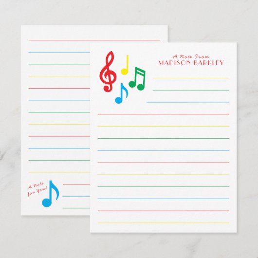 Carte de remerciement de professeur de musique not (Devant / Derrière)