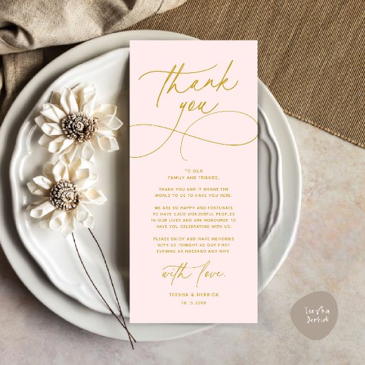 Carte de remerciement de réception de mariage mode